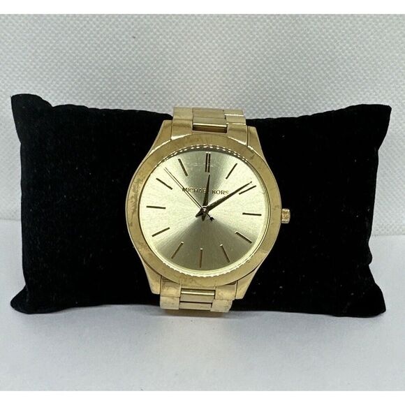 Michael Kors Slim Runway MK3179 Women's Gold Tone Analog Dial Wrist Watch NUL29 - Picture 1 of 11